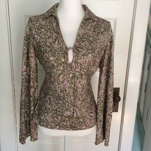 Banana Republic SILK Paisley Floral Green & Pink Blouse, Small